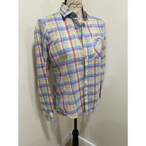 VTG Chic by His Blue & Yellow Plaid Button Up Long Sleeve Shirt Size Medium